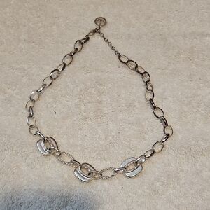 Trifari Crown Silver Link Chain Necklace with Pavé Accents